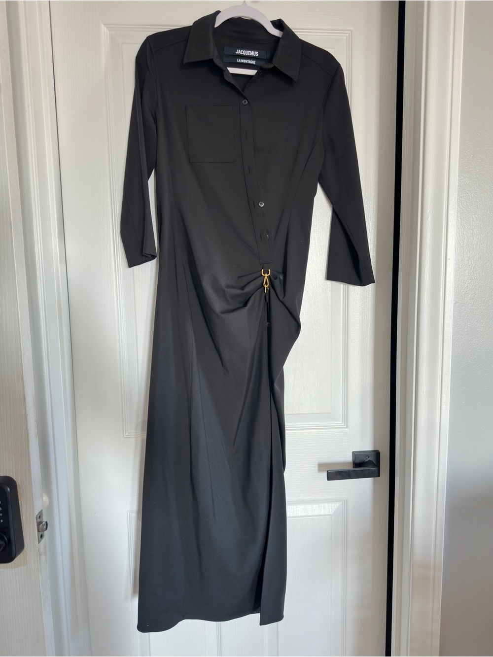 Jacquemus Black Maxi Shirt Dress with Side Cinch